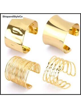 Chunky Gold Cuff Bracelet Set Adjusable Stackable Bangles Women Jewelry Gift